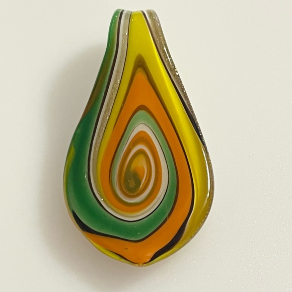 Handblown Artisan Oval Yellow Green Orange Fall Art Lampwork Glass Pendant - Picture 13 of 15